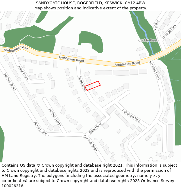 SANDYGATE HOUSE, ROGERFIELD, KESWICK, CA12 4BW: Location map and indicative extent of plot