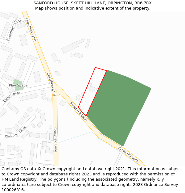 SANFORD HOUSE, SKEET HILL LANE, ORPINGTON, BR6 7RX: Location map and indicative extent of plot