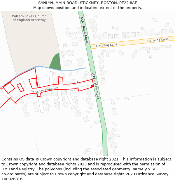 SANLYN, MAIN ROAD, STICKNEY, BOSTON, PE22 8AE: Location map and indicative extent of plot