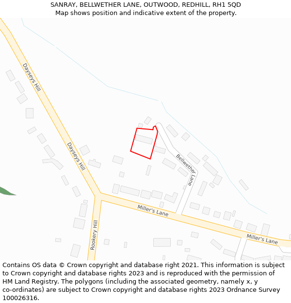 SANRAY, BELLWETHER LANE, OUTWOOD, REDHILL, RH1 5QD: Location map and indicative extent of plot