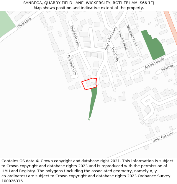 SANREGA, QUARRY FIELD LANE, WICKERSLEY, ROTHERHAM, S66 1EJ: Location map and indicative extent of plot