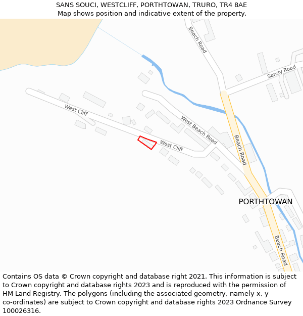 SANS SOUCI, WESTCLIFF, PORTHTOWAN, TRURO, TR4 8AE: Location map and indicative extent of plot