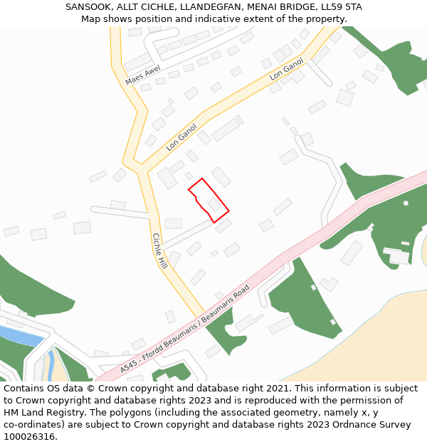 SANSOOK, ALLT CICHLE, LLANDEGFAN, MENAI BRIDGE, LL59 5TA: Location map and indicative extent of plot