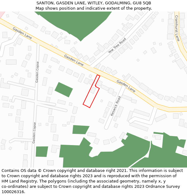 SANTON, GASDEN LANE, WITLEY, GODALMING, GU8 5QB: Location map and indicative extent of plot