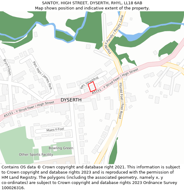 SANTOY, HIGH STREET, DYSERTH, RHYL, LL18 6AB: Location map and indicative extent of plot