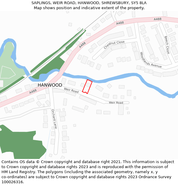 SAPLINGS, WEIR ROAD, HANWOOD, SHREWSBURY, SY5 8LA: Location map and indicative extent of plot