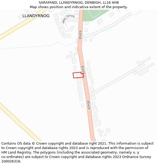 SARAFAND, LLANDYRNOG, DENBIGH, LL16 4HB: Location map and indicative extent of plot