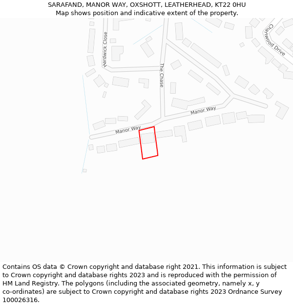 SARAFAND, MANOR WAY, OXSHOTT, LEATHERHEAD, KT22 0HU: Location map and indicative extent of plot