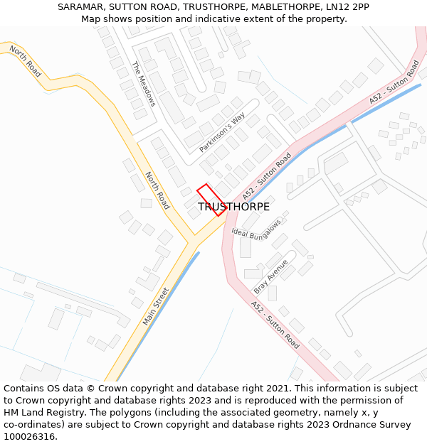 SARAMAR, SUTTON ROAD, TRUSTHORPE, MABLETHORPE, LN12 2PP: Location map and indicative extent of plot
