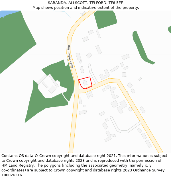 SARANDA, ALLSCOTT, TELFORD, TF6 5EE: Location map and indicative extent of plot