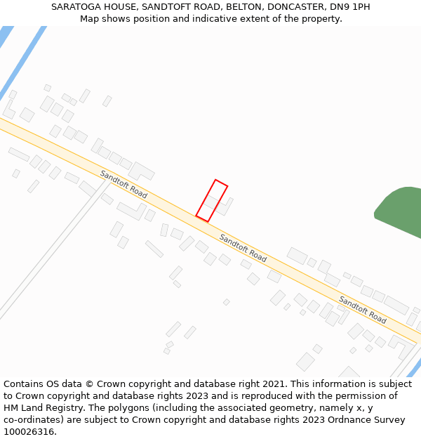 SARATOGA HOUSE, SANDTOFT ROAD, BELTON, DONCASTER, DN9 1PH: Location map and indicative extent of plot