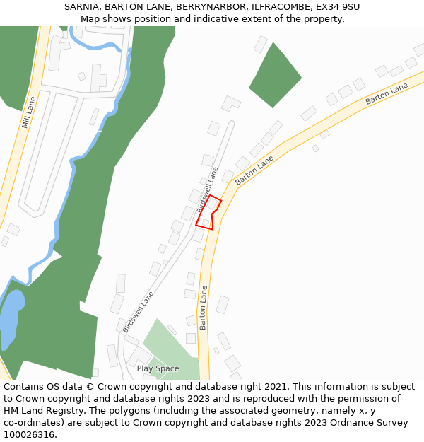 SARNIA, BARTON LANE, BERRYNARBOR, ILFRACOMBE, EX34 9SU: Location map and indicative extent of plot