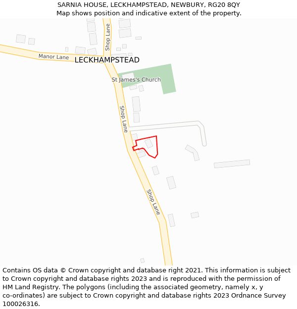 SARNIA HOUSE, LECKHAMPSTEAD, NEWBURY, RG20 8QY: Location map and indicative extent of plot