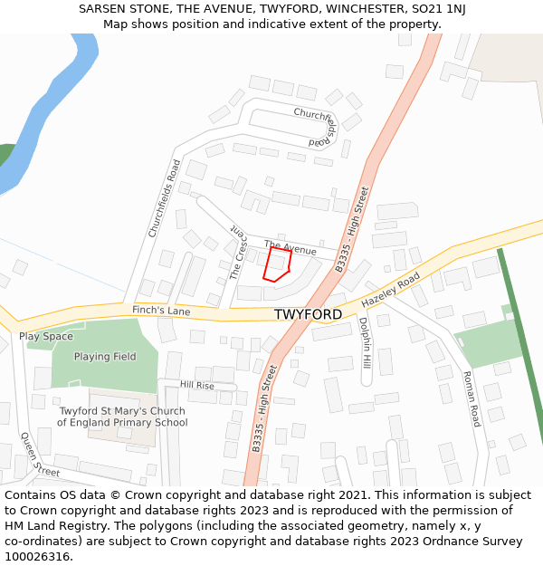 SARSEN STONE, THE AVENUE, TWYFORD, WINCHESTER, SO21 1NJ: Location map and indicative extent of plot