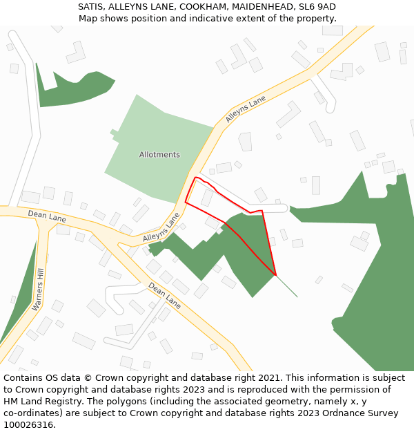 SATIS, ALLEYNS LANE, COOKHAM, MAIDENHEAD, SL6 9AD: Location map and indicative extent of plot
