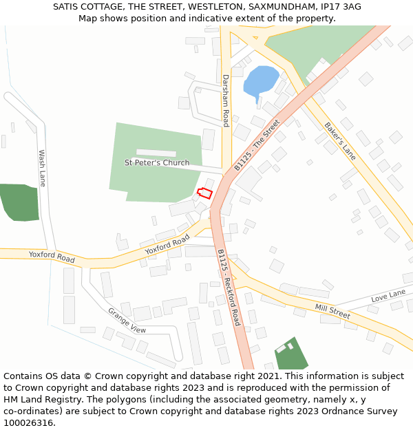 SATIS COTTAGE, THE STREET, WESTLETON, SAXMUNDHAM, IP17 3AG: Location map and indicative extent of plot