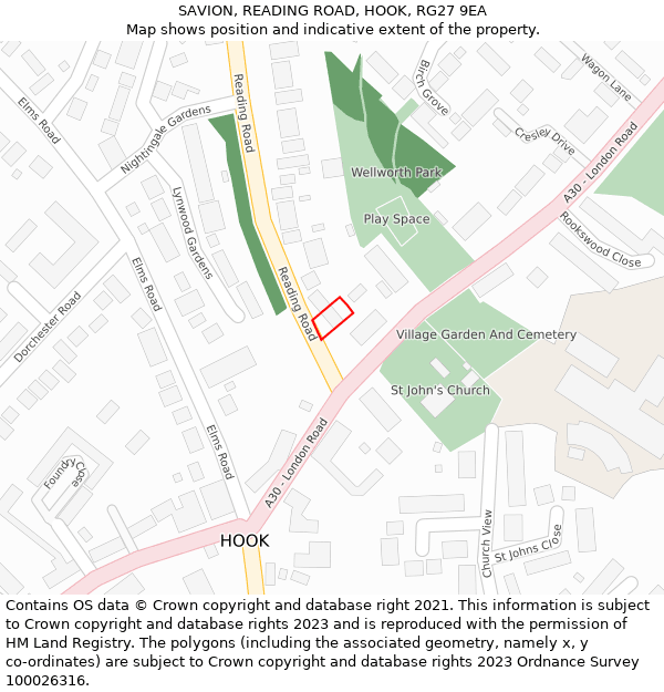 SAVION, READING ROAD, HOOK, RG27 9EA: Location map and indicative extent of plot