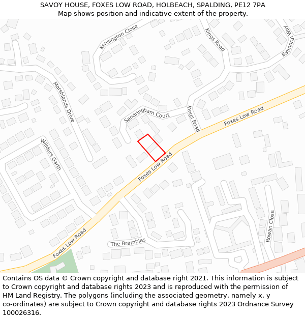 SAVOY HOUSE, FOXES LOW ROAD, HOLBEACH, SPALDING, PE12 7PA: Location map and indicative extent of plot