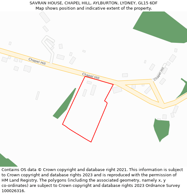 SAVRAN HOUSE, CHAPEL HILL, AYLBURTON, LYDNEY, GL15 6DF: Location map and indicative extent of plot