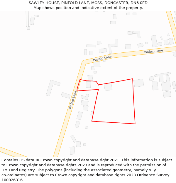 SAWLEY HOUSE, PINFOLD LANE, MOSS, DONCASTER, DN6 0ED: Location map and indicative extent of plot