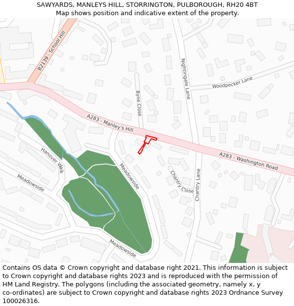 SAWYARDS, MANLEYS HILL, STORRINGTON, PULBOROUGH, RH20 4BT: Location map and indicative extent of plot