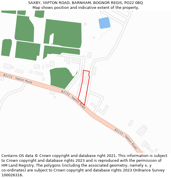 SAXBY, YAPTON ROAD, BARNHAM, BOGNOR REGIS, PO22 0BQ: Location map and indicative extent of plot