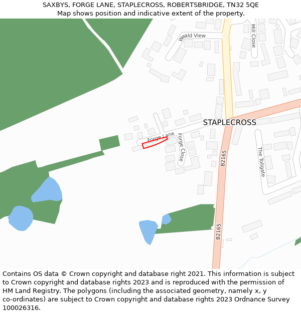 SAXBYS, FORGE LANE, STAPLECROSS, ROBERTSBRIDGE, TN32 5QE: Location map and indicative extent of plot
