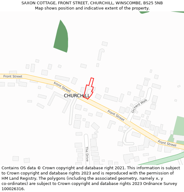SAXON COTTAGE, FRONT STREET, CHURCHILL, WINSCOMBE, BS25 5NB: Location map and indicative extent of plot