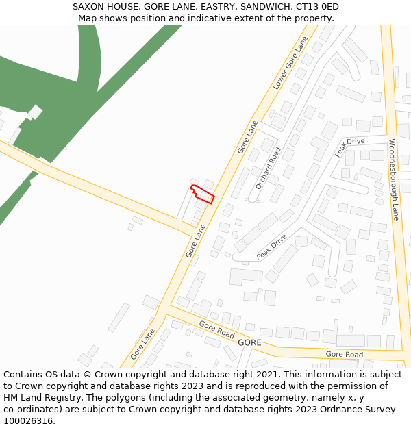 SAXON HOUSE, GORE LANE, EASTRY, SANDWICH, CT13 0ED: Location map and indicative extent of plot
