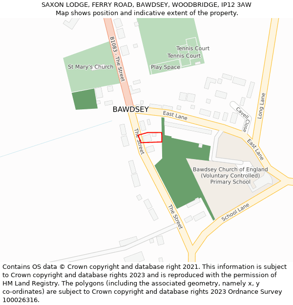 SAXON LODGE, FERRY ROAD, BAWDSEY, WOODBRIDGE, IP12 3AW: Location map and indicative extent of plot