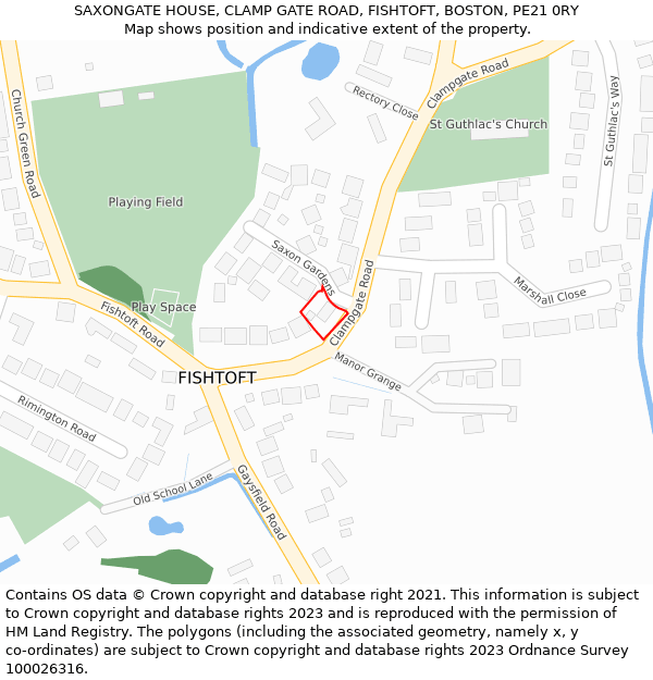 SAXONGATE HOUSE, CLAMP GATE ROAD, FISHTOFT, BOSTON, PE21 0RY: Location map and indicative extent of plot