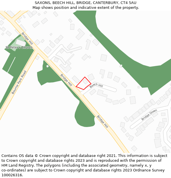 SAXONS, BEECH HILL, BRIDGE, CANTERBURY, CT4 5AU: Location map and indicative extent of plot