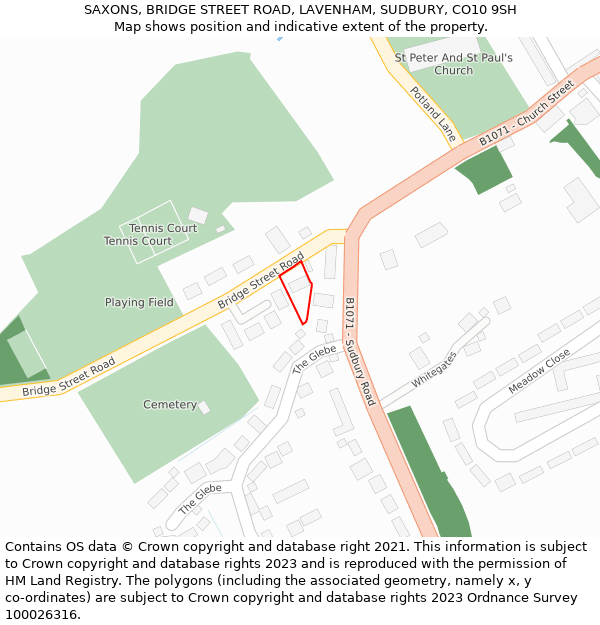 SAXONS, BRIDGE STREET ROAD, LAVENHAM, SUDBURY, CO10 9SH: Location map and indicative extent of plot