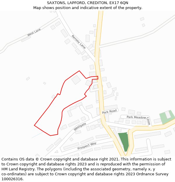 SAXTONS, LAPFORD, CREDITON, EX17 6QN: Location map and indicative extent of plot