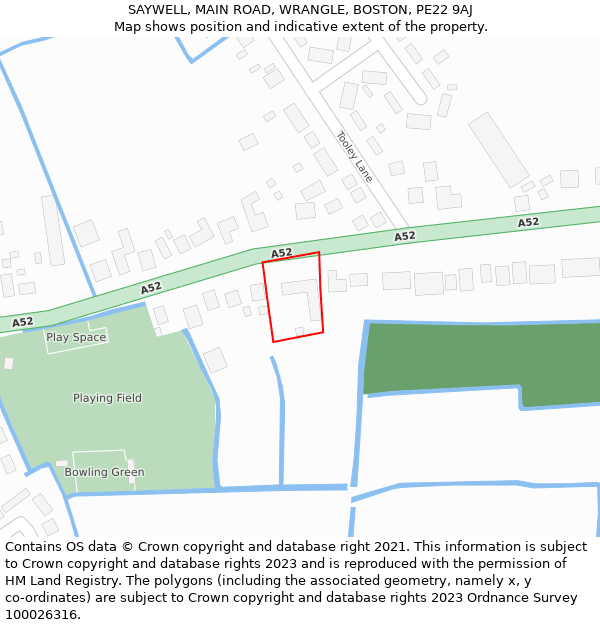 SAYWELL, MAIN ROAD, WRANGLE, BOSTON, PE22 9AJ: Location map and indicative extent of plot