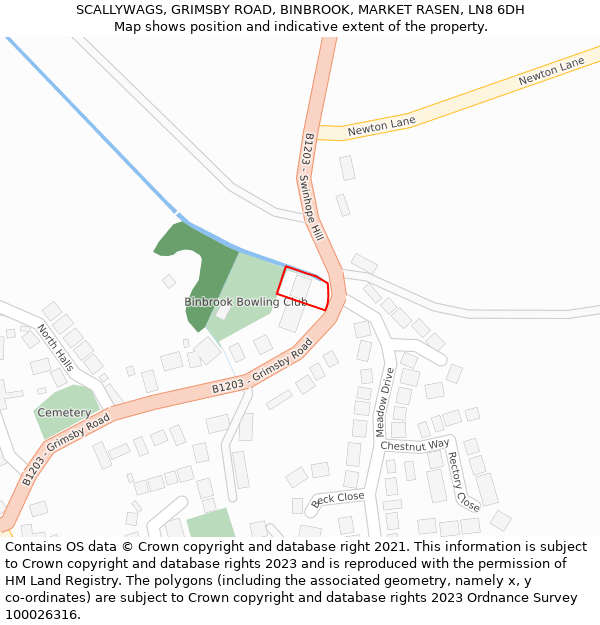 SCALLYWAGS, GRIMSBY ROAD, BINBROOK, MARKET RASEN, LN8 6DH: Location map and indicative extent of plot