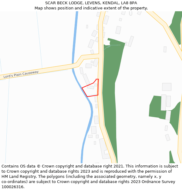 SCAR BECK LODGE, LEVENS, KENDAL, LA8 8PA: Location map and indicative extent of plot