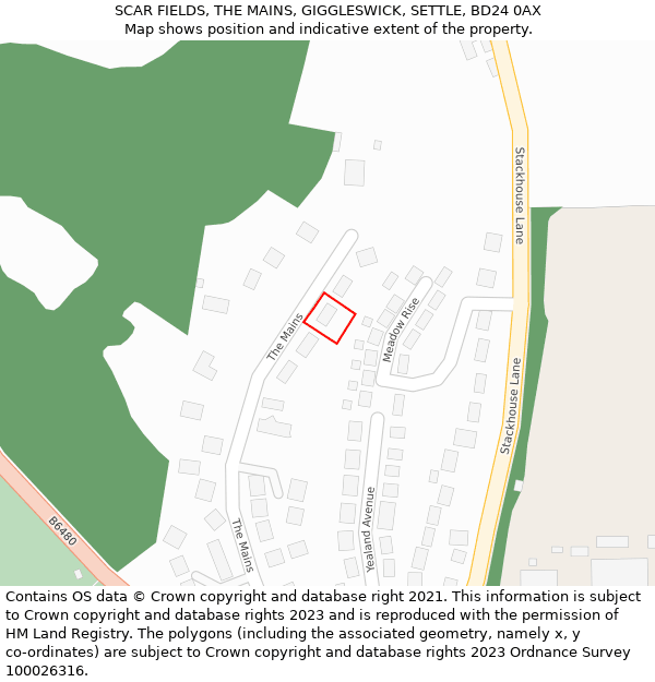 SCAR FIELDS, THE MAINS, GIGGLESWICK, SETTLE, BD24 0AX: Location map and indicative extent of plot