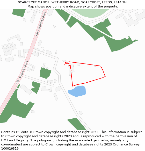 SCARCROFT MANOR, WETHERBY ROAD, SCARCROFT, LEEDS, LS14 3HJ: Location map and indicative extent of plot