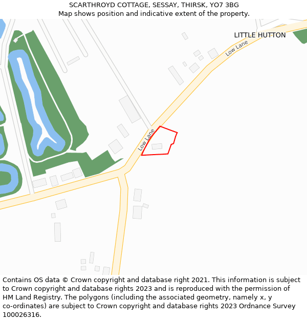 SCARTHROYD COTTAGE, SESSAY, THIRSK, YO7 3BG: Location map and indicative extent of plot