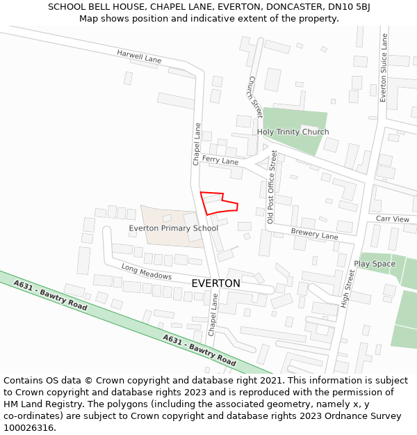 SCHOOL BELL HOUSE, CHAPEL LANE, EVERTON, DONCASTER, DN10 5BJ: Location map and indicative extent of plot