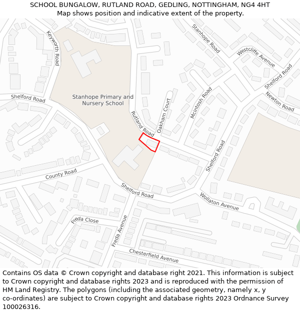 SCHOOL BUNGALOW, RUTLAND ROAD, GEDLING, NOTTINGHAM, NG4 4HT: Location map and indicative extent of plot