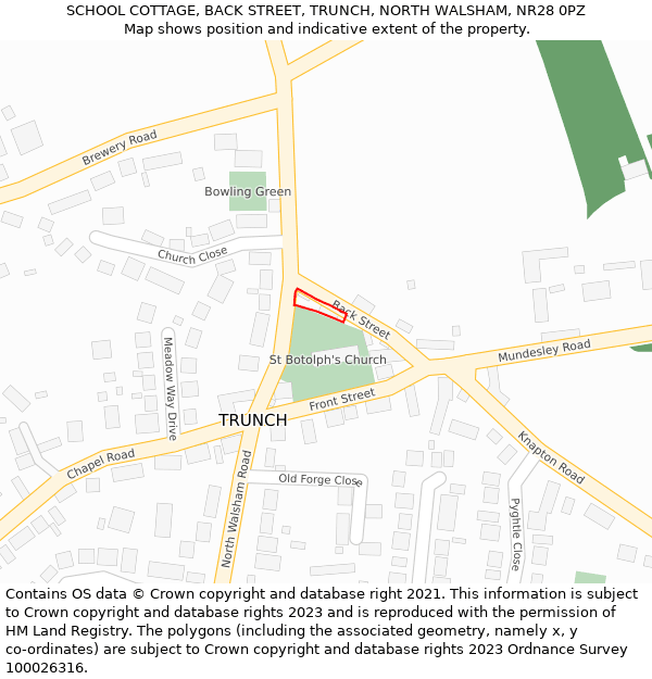 SCHOOL COTTAGE, BACK STREET, TRUNCH, NORTH WALSHAM, NR28 0PZ: Location map and indicative extent of plot