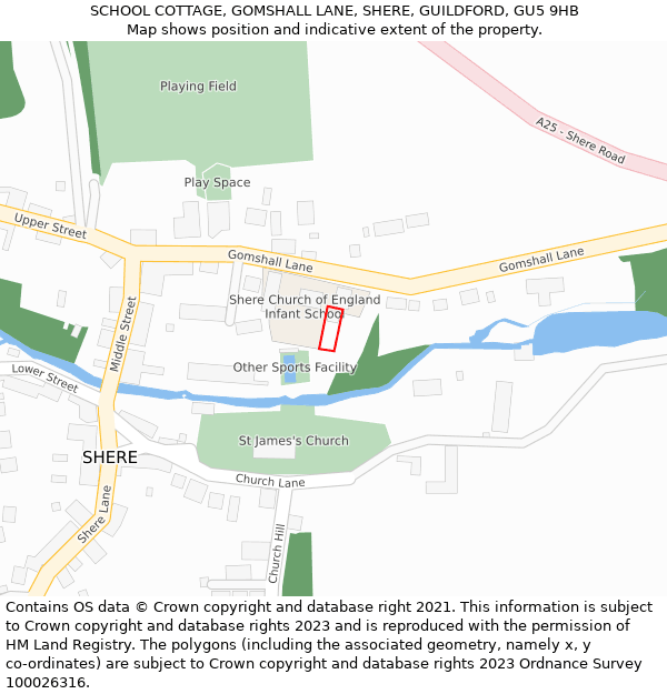 SCHOOL COTTAGE, GOMSHALL LANE, SHERE, GUILDFORD, GU5 9HB: Location map and indicative extent of plot