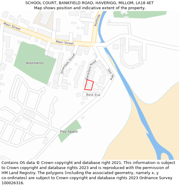SCHOOL COURT, BANKFIELD ROAD, HAVERIGG, MILLOM, LA18 4ET: Location map and indicative extent of plot