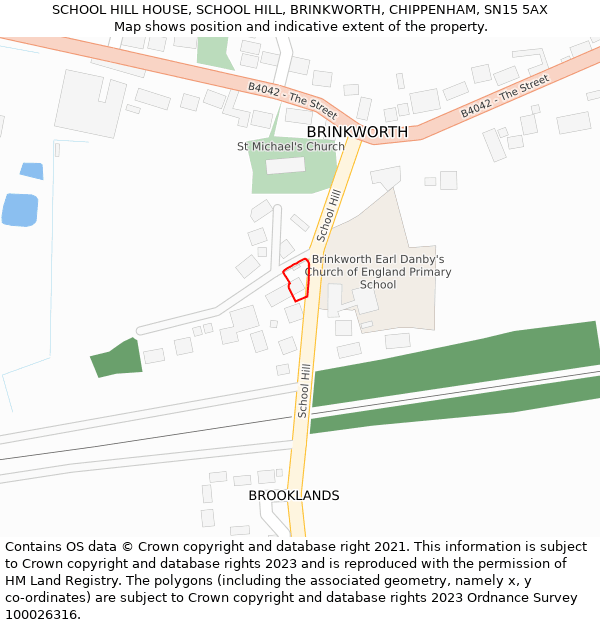 SCHOOL HILL HOUSE, SCHOOL HILL, BRINKWORTH, CHIPPENHAM, SN15 5AX: Location map and indicative extent of plot