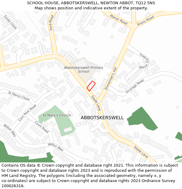 SCHOOL HOUSE, ABBOTSKERSWELL, NEWTON ABBOT, TQ12 5NS: Location map and indicative extent of plot
