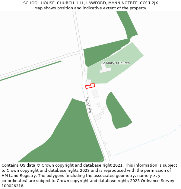 SCHOOL HOUSE, CHURCH HILL, LAWFORD, MANNINGTREE, CO11 2JX: Location map and indicative extent of plot