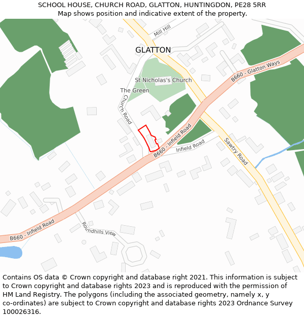 SCHOOL HOUSE, CHURCH ROAD, GLATTON, HUNTINGDON, PE28 5RR: Location map and indicative extent of plot