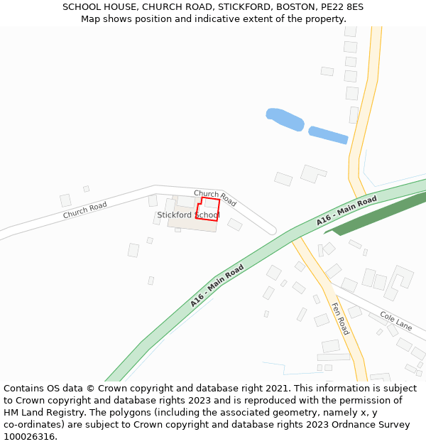 SCHOOL HOUSE, CHURCH ROAD, STICKFORD, BOSTON, PE22 8ES: Location map and indicative extent of plot